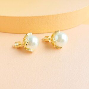 Alicia Bonnie - Ashton Pearl Gold Stud Earrings - NEW